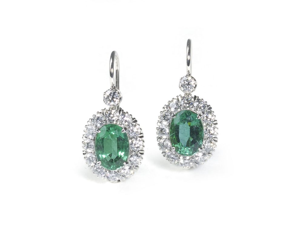 Emerald and Diamond Cluster Earrings