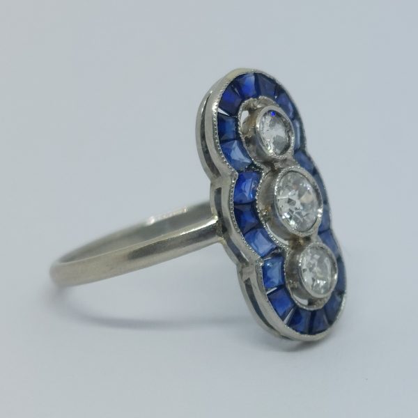 Art Deco Antique Old Mine Cut Diamond and Sapphire Ring