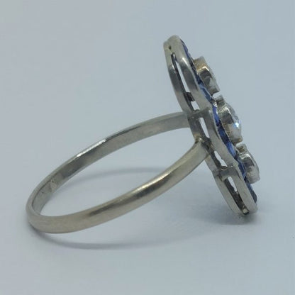 Art Deco Antique Old Mine Cut Diamond and Sapphire Ring