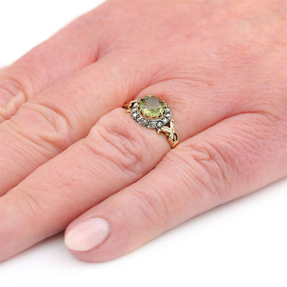 Victorian Antique Peridot and Diamond Cluster Engagement Ring