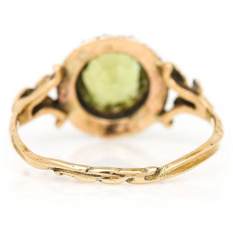 Antique Peridot and Rose Cut Diamond Cluster Engagement Ring