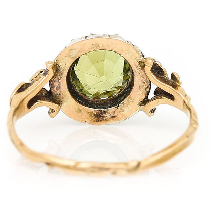 Antique Peridot and Rose Cut Diamond Cluster Engagement Ring