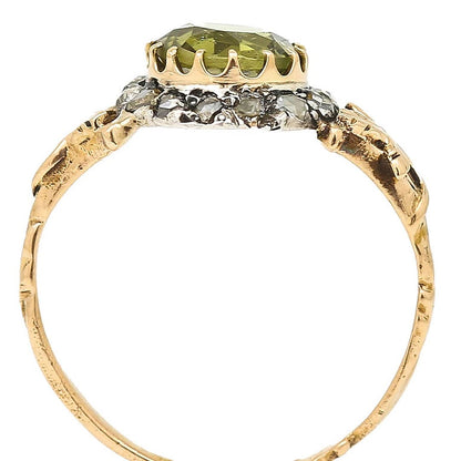 Antique Peridot and Rose Cut Diamond Cluster Engagement Ring