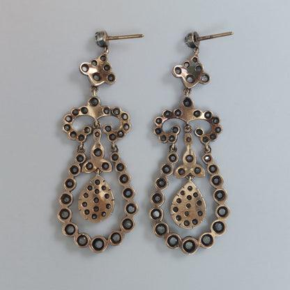 Early Victorian Antique Rose Cut Diamond Drop Earrings