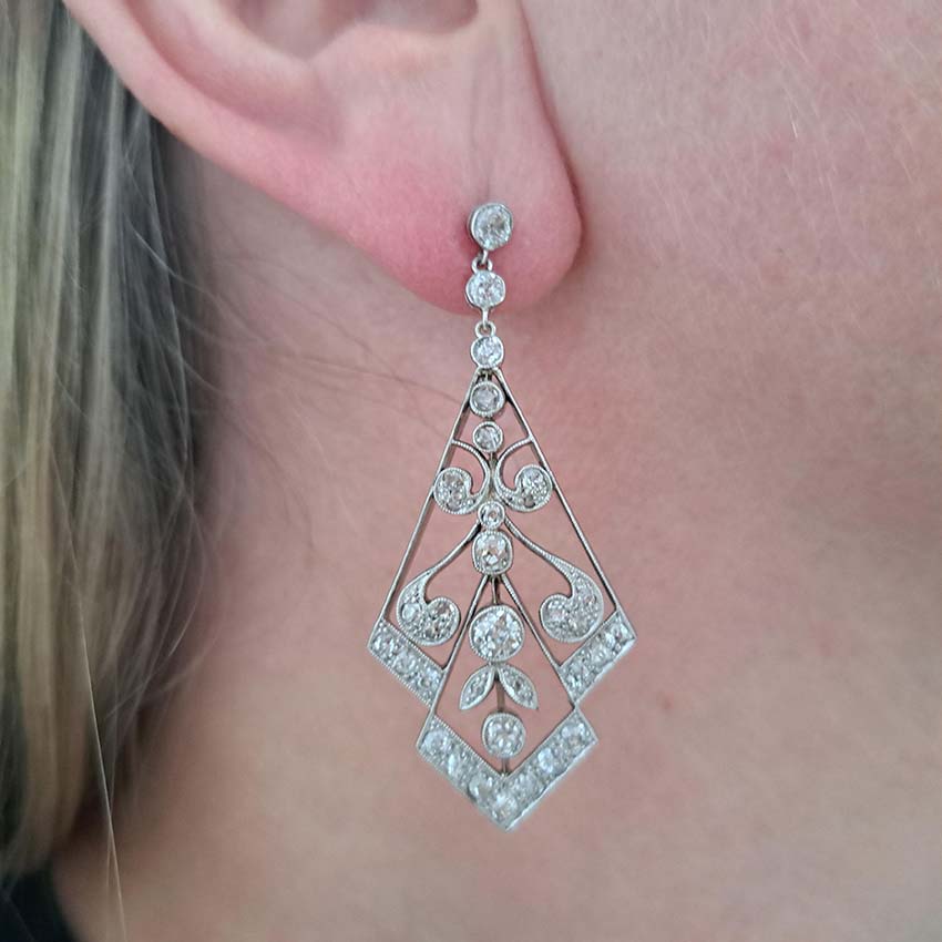 Antique 2.2ct Old Cut Diamond Drop Earrings