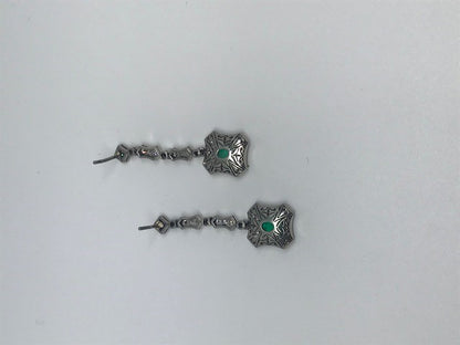 Antique Art Deco Emerald & Diamond Drop Earrings
