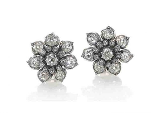 Antique Victorian Diamond Flower Cluster Earrings