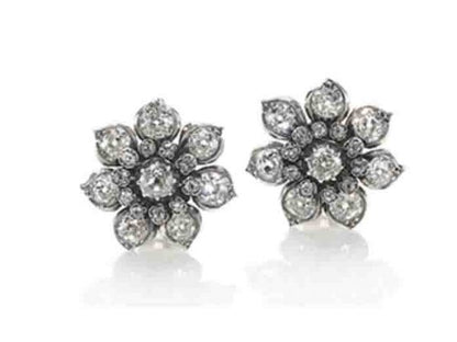 Antique Victorian Diamond Flower Cluster Earrings
