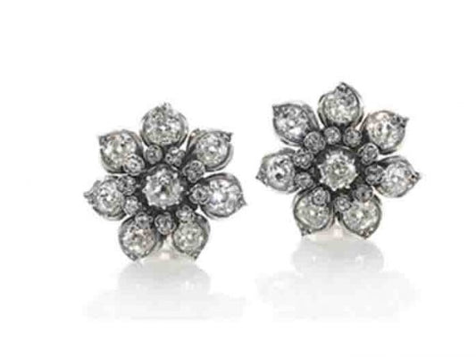 Antique Victorian Diamond Flower Cluster Earrings