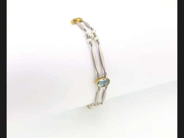 Antique Edwardian Aquamarine and Natural Pearl Bracelet