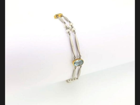 Antique Edwardian Aquamarine and Natural Pearl Bracelet