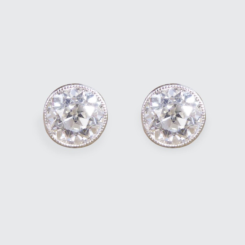 Edwardian 1.45ct Old Cut Diamond Collar Set Stud Earrings