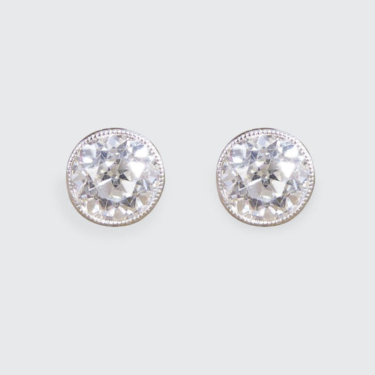 Edwardian 1.45ct Old Cut Diamond Collar Set Stud Earrings