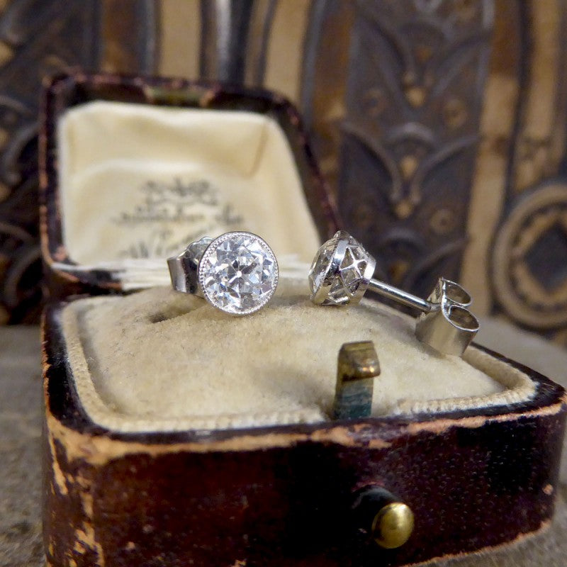 Edwardian 1.45ct Old Cut Diamond Collar Set Stud Earrings