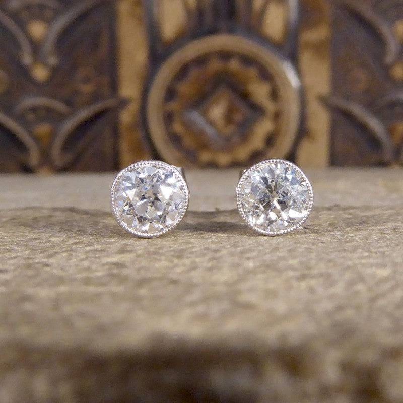 Edwardian 1.45ct Old Cut Diamond Collar Set Stud Earrings