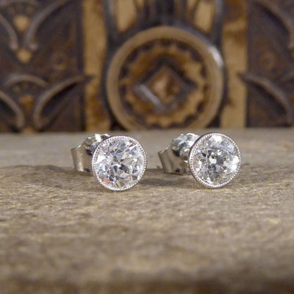 Edwardian 1.45ct Old Cut Diamond Collar Set Stud Earrings