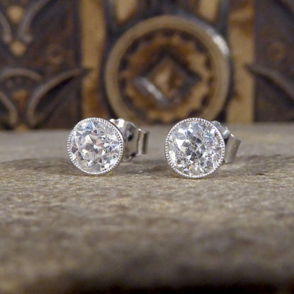 Edwardian 1.45ct Old Cut Diamond Collar Set Stud Earrings