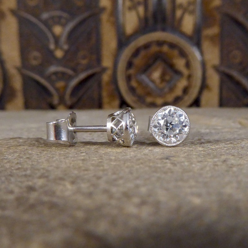 Edwardian 1.45ct Old Cut Diamond Collar Set Stud Earrings