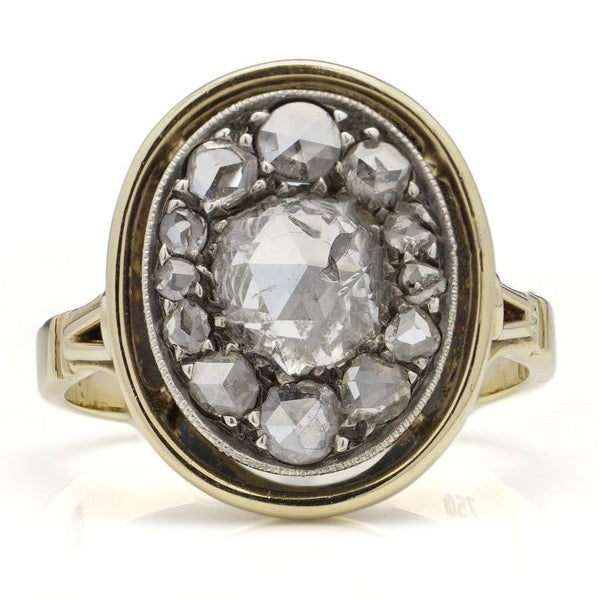 Edwardian Antique Rose Cut Diamond Cluster Ring, 1.60 carats