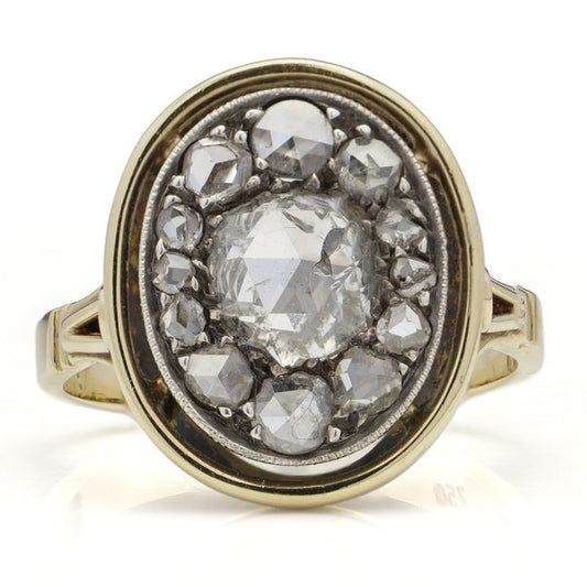 Edwardian Antique Rose Cut Diamond Cluster Ring, 1.60 carat total