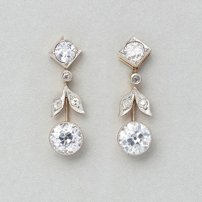 Antique Edwardian 1.75ct Old Cut Diamond Drop Earrings in platinum and yellow gold