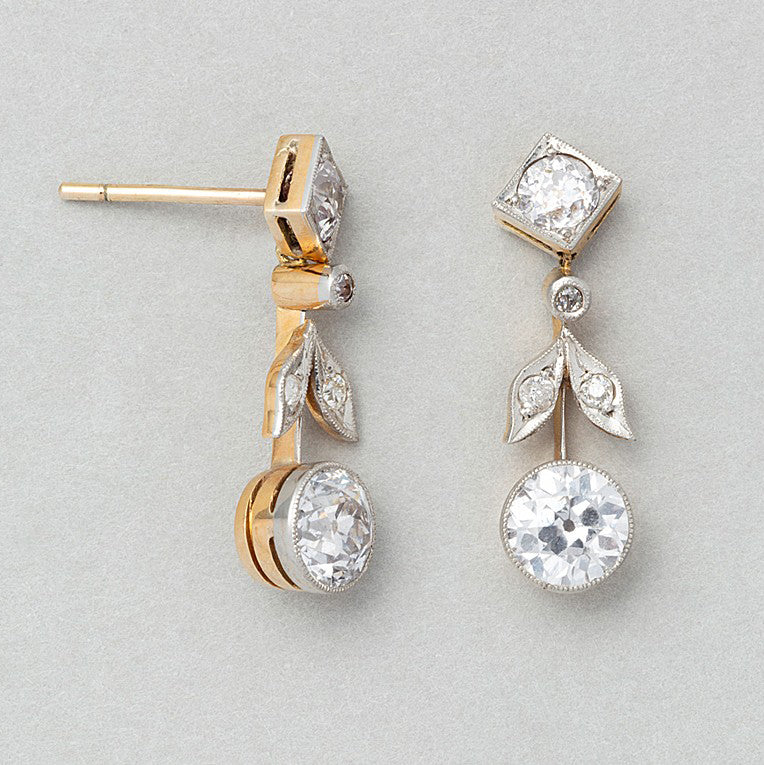 Antique Edwardian 1.75ct Old Cut Diamond Drop Earrings