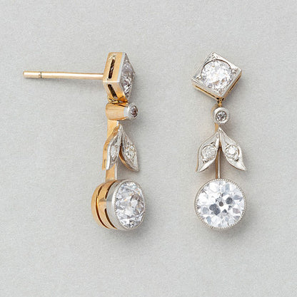 Antique Edwardian 1.75ct Old Cut Diamond Drop Earrings
