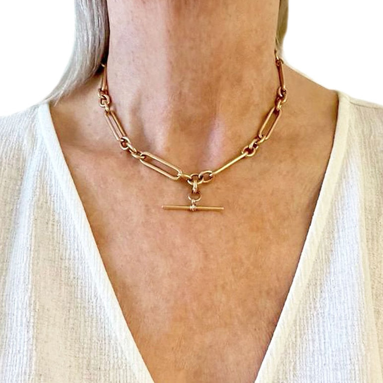 Antique Edwardian 15ct Gold Trombone Link Albert Watch Chain Necklace