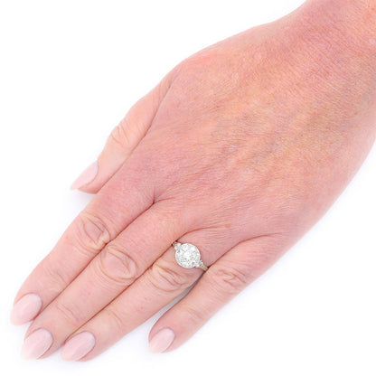 Edwardian Antique 1ct Old Mine Cut Diamond Cluster Engagement Ring in white gold and platinum