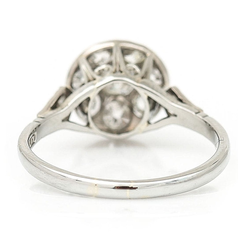 Edwardian Antique 1ct Old Mine Cut Diamond Cluster Engagement Ring in white gold and platinum