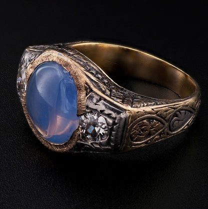 Edwardian Natural 4.8ct Sapphire and Diamond Trilogy Ring