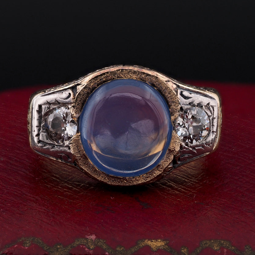 Edwardian Natural 4.8ct Sapphire and Diamond Trilogy Ring