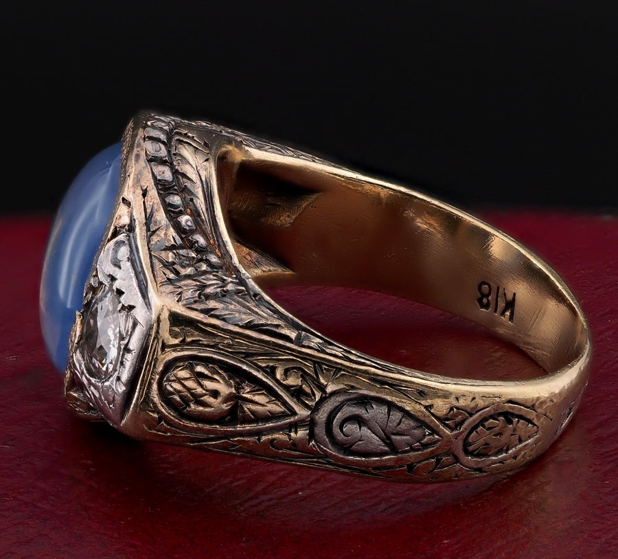 Edwardian Natural 4.8ct Sapphire and Diamond Trilogy Ring