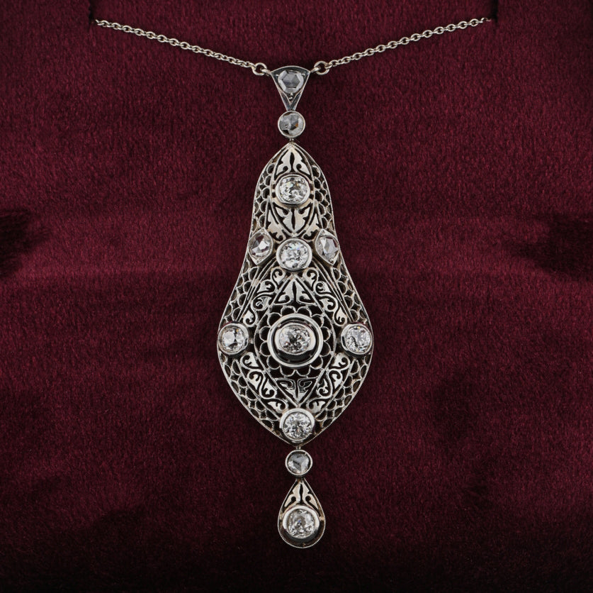 Edwardian 2.5ct Old Cut Diamond Pendant Necklace