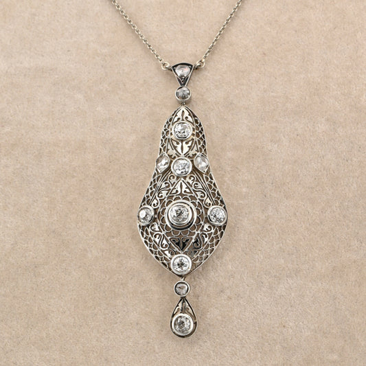 Antique Edwardian 2.5ct Diamond Pendant Necklace