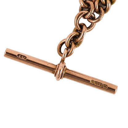 Edwardian Antique 9ct Rose Gold Curb Link Albert Chain Necklace with T-Bar and Two Swivel Clasps