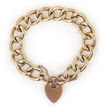 Edwardian 9ct Gold Curb Link Chain Bracelet with Padlock Clasp