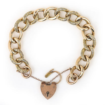 Edwardian 9ct Gold Curb Link Chain Bracelet with Padlock Clasp