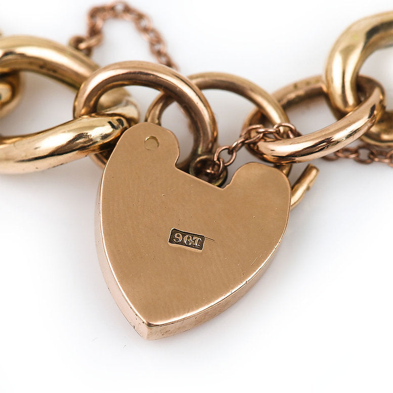 Edwardian 9ct Gold Curb Link Chain Bracelet with Padlock Clasp