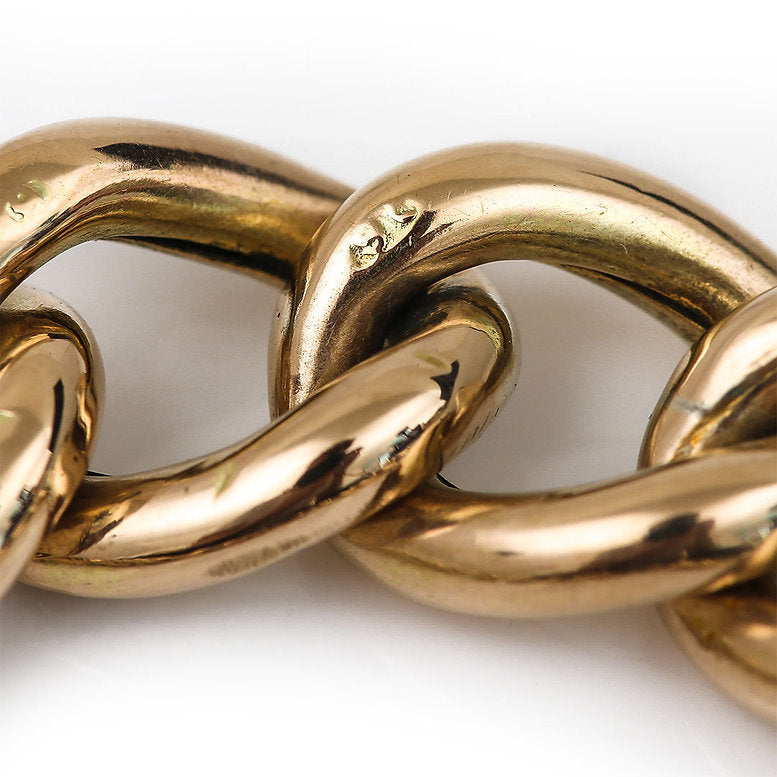 Edwardian 9ct Gold Curb Link Chain Bracelet with Padlock Clasp
