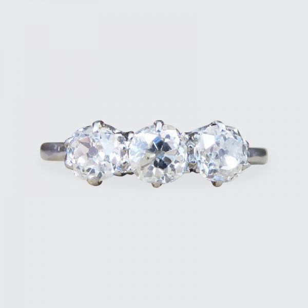 Edwardian Antique 1.05ct Three Stone Old European Cut Diamond Ring