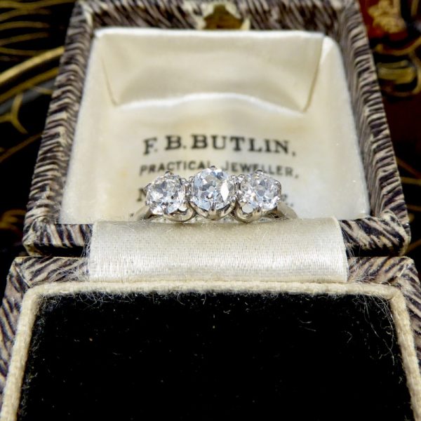 Edwardian Antique 1.05ct Three Stone Old European Cut Diamond Ring
