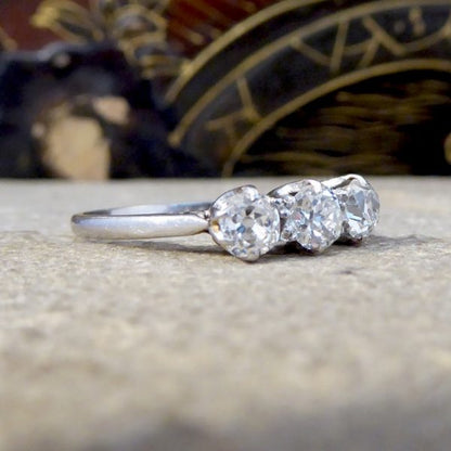 Edwardian Antique 1.05ct Three Stone Old European Cut Diamond Ring