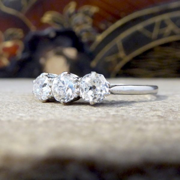 Edwardian Antique 1.05ct Three Stone Old European Cut Diamond Ring