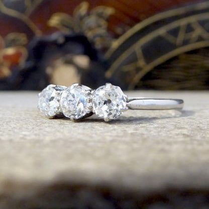 Edwardian Antique 1.05ct Three Stone Old European Cut Diamond Ring