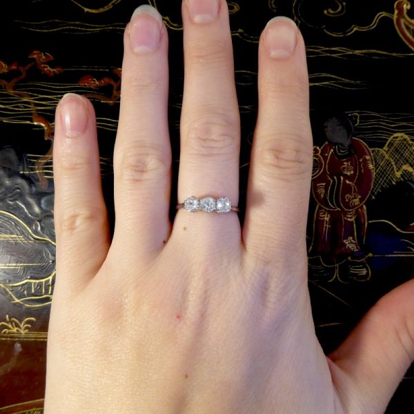 Edwardian Antique 1.05ct Three Stone Old European Cut Diamond Ring