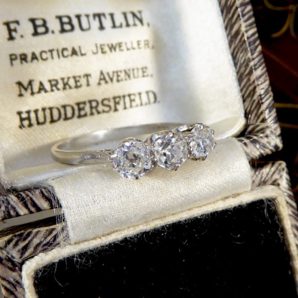 Edwardian Antique 1.05ct Three Stone Old European Cut Diamond Ring