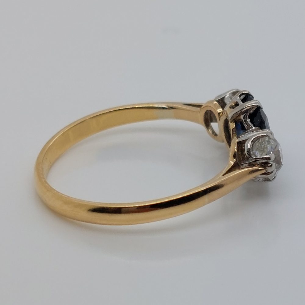 Edwardian Antique 1.16ct Sapphire and Diamond Three Stone Ring