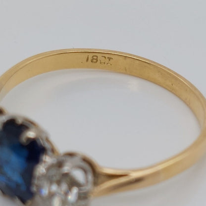 Edwardian Antique 1.16ct Sapphire and Diamond Three Stone Ring