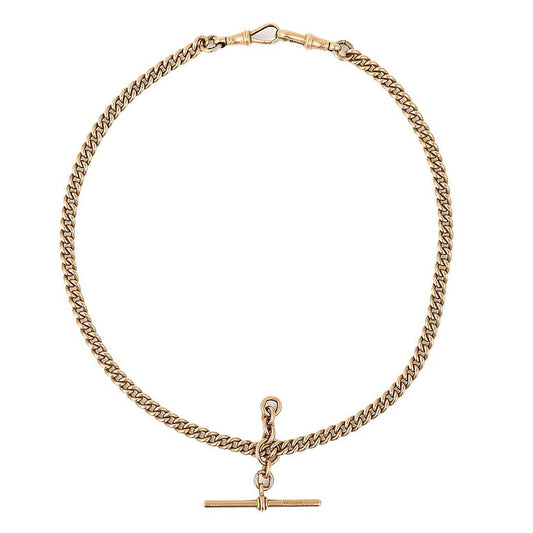 Edwardian Antique 15ct Gold Curb Link Albert Chain Necklace with sliding T-bar